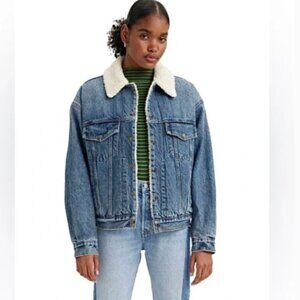 Levi's Sherpa Denim Trucker Jacket Premium Levi's Snap Buttons Size Small